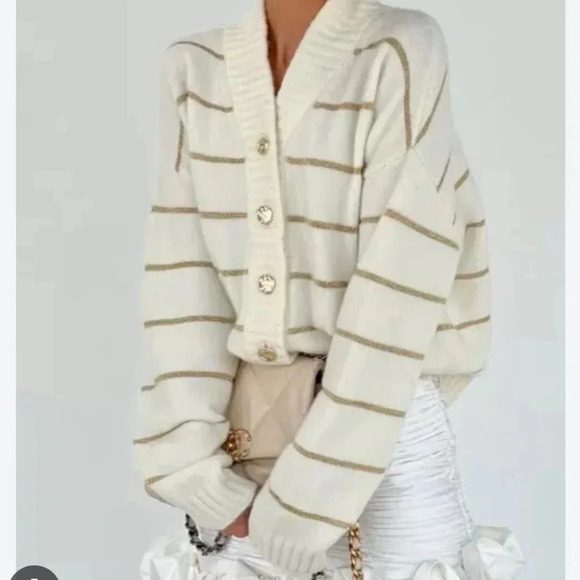NWT Vita Grace Womens Small Lina Lurex Stripe Oversized Plush Cardigan Sweater - Picture 1 of 12